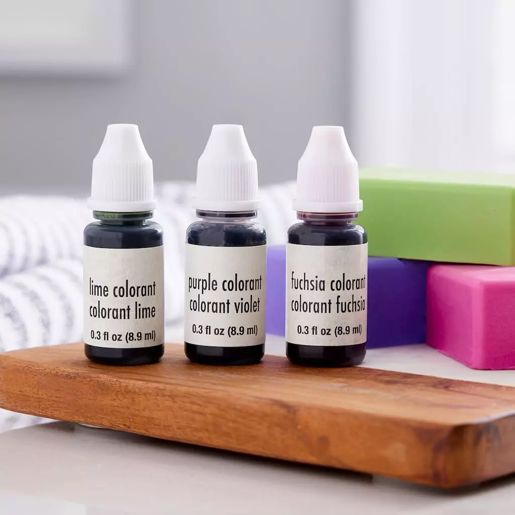 Coupon π 9 Packs: 3 ct. (27 total) Fuchsia, Lime & Purple Soap Colorant by ArtMinds® 𧨠- Image 3